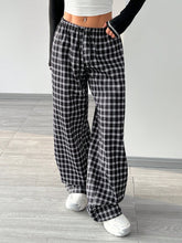 EZwear Women Plaid Elastic Waist Casual Pants, Everyday Wear